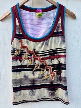 Save The Queen Striped Embroidered Tie Dye Tank Top